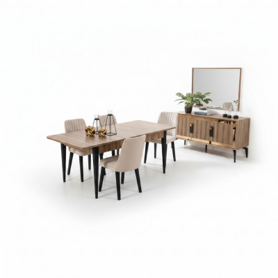 Iessgruppe Garnitur Iesszëmmer Iessdësch Set 7 Stécker Iesszëmmer Braun Holz