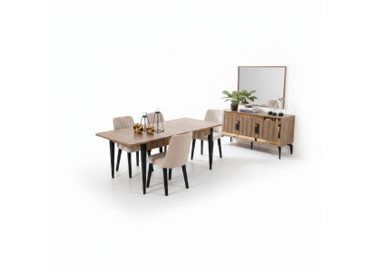 Iessgruppe Garnitur Iesszëmmer Iessdësch Set 7 Stécker Iesszëmmer Braun Holz