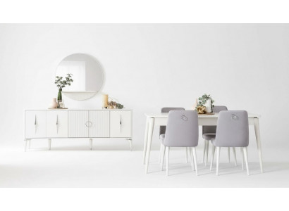 Iessgruppe Garnitur Iesssall Iessdësch Set 9tlg Iesseck Wäiss Holz Grouss