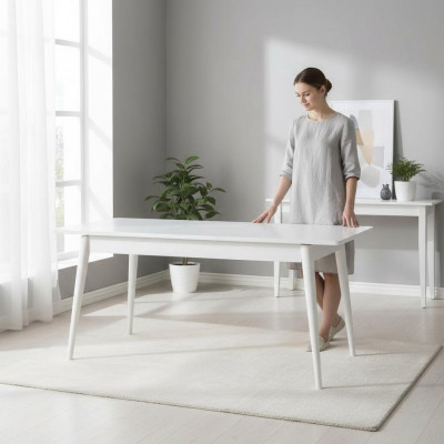 Iesszëmmerdësch Iessdësch Dësch Wäiss Iesszëmmer Holz Auszéibar Modern