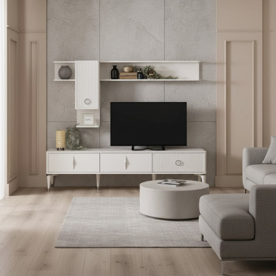 Komplett TV-Gestell Schaf Junggesell Rutgersche Lowboard Wunnzëmmer Regal Wäiss Holz