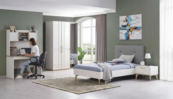 Garnitur Kannerzëmmer Kannerbett Jugendbett Bett Set 4 Deeler Wäiss Holz