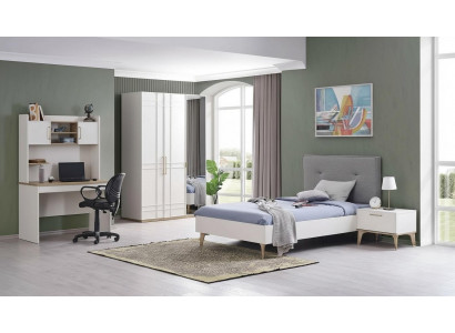 Garnitur Kannerzëmmer Kannerbett Jugendbett Bett Set 4 Deeler Wäiss Holz