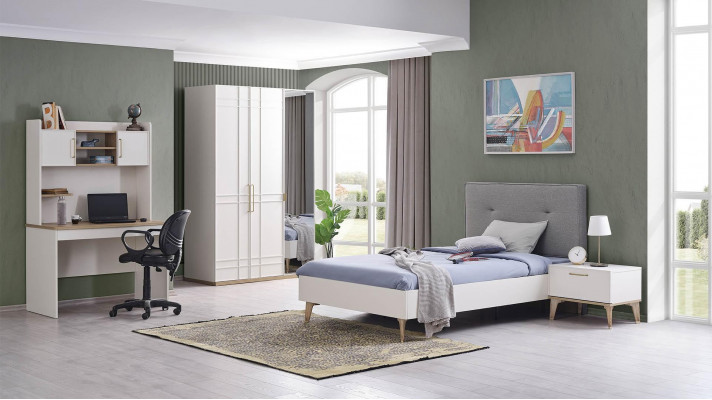 Kannerbett Bett 100 cm Jugendbett Holz Gro Kinderzëmmer Stoff Modern.