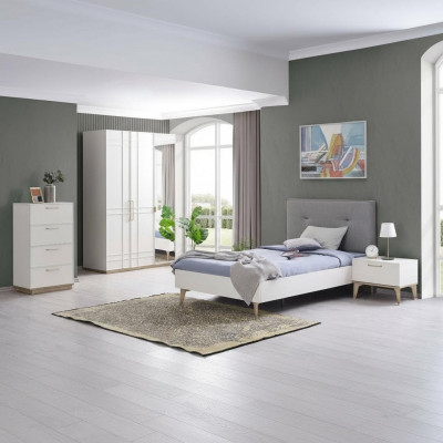 Kannerzëmmer Garnitur Kannerbett Jugendbett Bett Set 4-Deeler Wäiss Holz