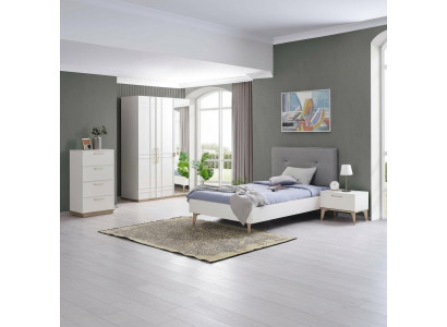 Kannerzëmmer Garnitur Kannerbett Jugendbett Bett Set 4-Deeler Wäiss Holz