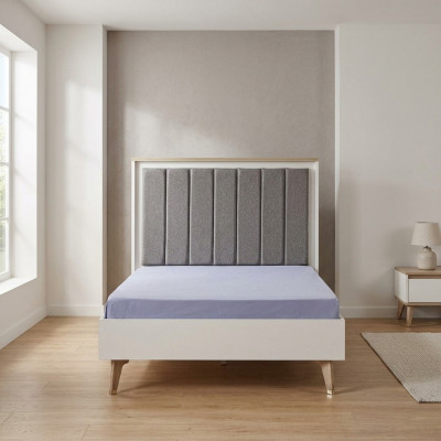 Bettgestell Kannerzëmmer Kannerbett 100 cm Jugendbett Holz Griis Stoff