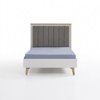 Bettgestell Kannerzëmmer Kannerbett 100 cm Jugendbett Holz Griis Stoff