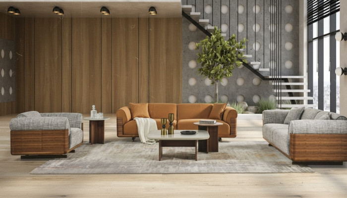 Soffagarnitur Komplett Canapé-Set Polstersofa Brong Stoff Stoffsofa