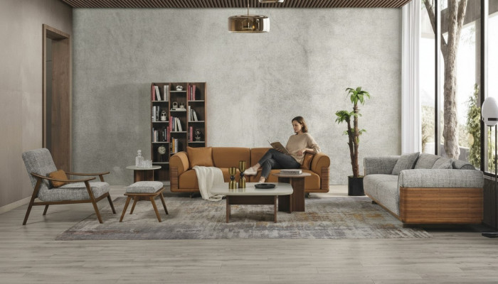 Canapé Komplett Set Stoff Braun Stoffcouch Canapéstel Polsterkanapé