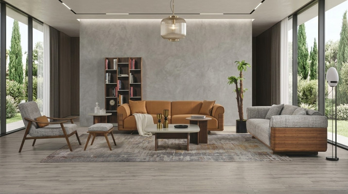 Canapé Komplett Set Stoff Braun Stoffcouch Canapéstel Polsterkanapé