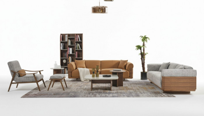 Canapé Komplett Set Stoff Braun Stoffcouch Canapéstel Polsterkanapé
