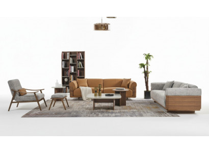 Canapé Komplett Set Stoff Braun Stoffcouch Canapéstel Polsterkanapé