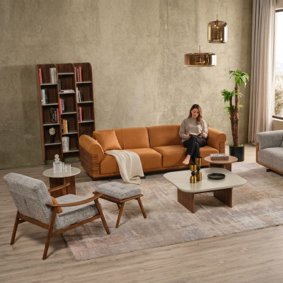 Sofagarnitur Komplett Gepolstert Sofa Braun Dräisëtzer Fotell Modern 3 Deeler