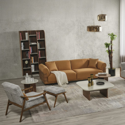 Sofagarnitur Komplett Gepolstert Sofa Braun Dräisëtzer Fotell Modern 3 Deeler