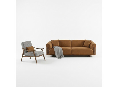 Sofagarnitur Komplett Gepolstert Sofa Braun Dräisëtzer Fotell Modern 3 Deeler