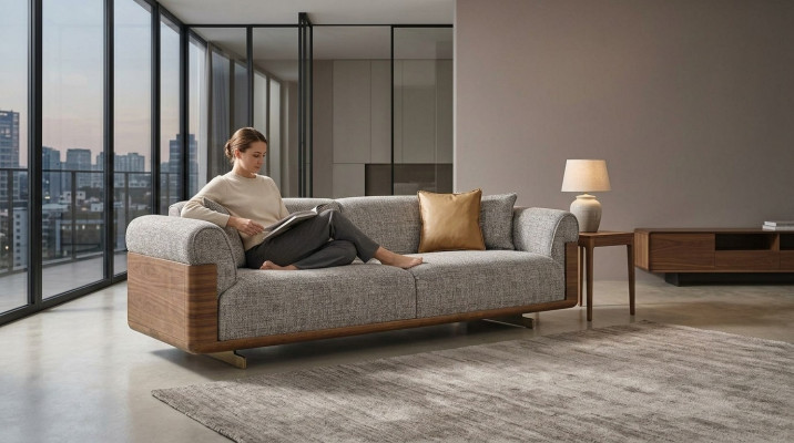 Dreiplatze Sofa 3 Sëtzer Polstersofa Gro Stoff Polyester Couch Modern