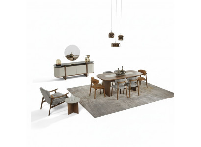 Iessgrupp Garnitur Issek Iessdësch Set 9 Deeler Iesszëmmer Braun Holz Nei
