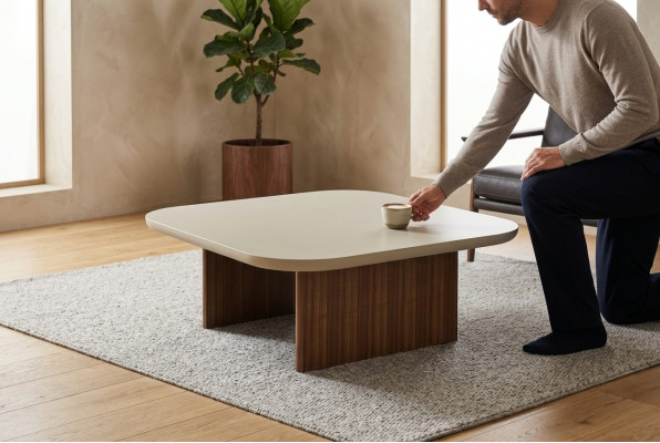 Canapé-Table Bësch-Table Wunnzëmmer Dësch Gro Holz Design Miwwelen