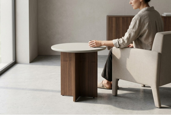 Dësch Niewendësch Couchdësch Wunnzëmmer Grouw Holz Design Miwwelen