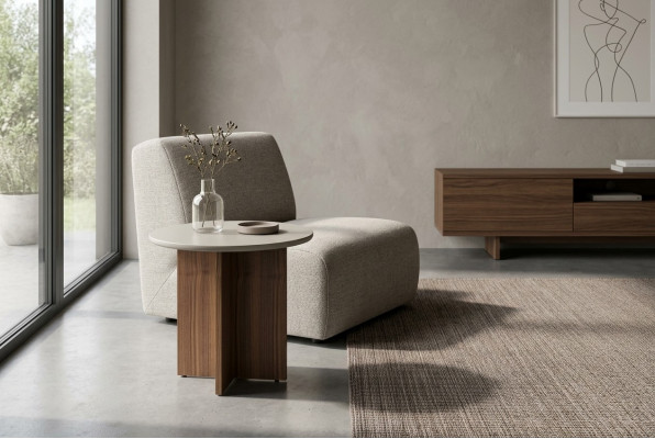 Dësch Niewendësch Couchdësch Wunnzëmmer Grouw Holz Design Miwwelen