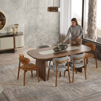 Garnitur Iesszëmmer Iessgrupp Iesseck Iessdësch Set 7tlg Braun Holz Nei