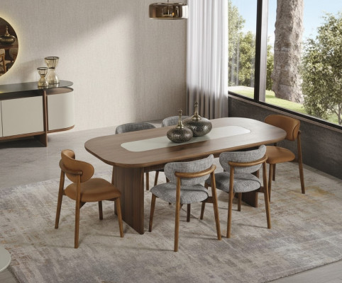 Garnitur Iesszëmmer Iessgrupp Iesseck Iessdësch Set 7tlg Braun Holz Nei