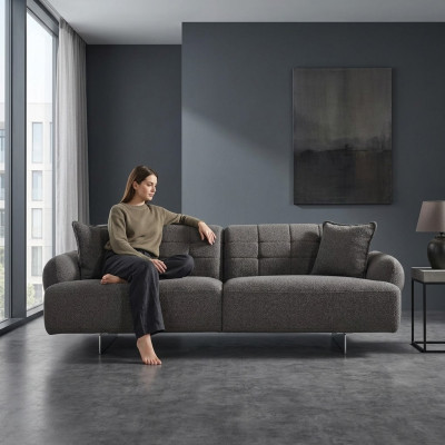 Dräisëtzer Sofa 3 Sëtzer Polstersofa Gro Stoff Polyester Canapé Modern Neien