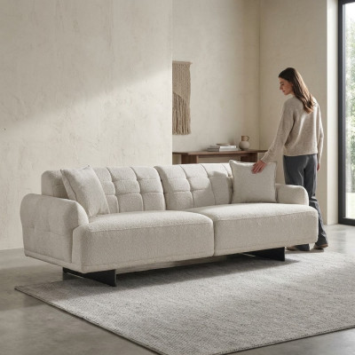 Canapé dräi-Sëtzer 3 Sëtzer Polstersofa Stoff Polyester Canapé Modern Wäiss
