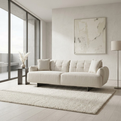 Canapé dräi-Sëtzer 3 Sëtzer Polstersofa Stoff Polyester Canapé Modern Wäiss