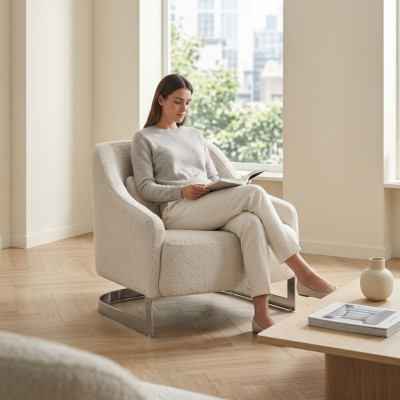 Moderne Sëtzsaachen Ouerensëtz Sëtz Polyester Wäiss Stoff Wunnzëmmer