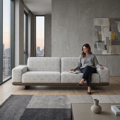 Däisitzer-Sofa 3 Sëtzer Polstersofa Grau Stoff Polyester Couch Modern