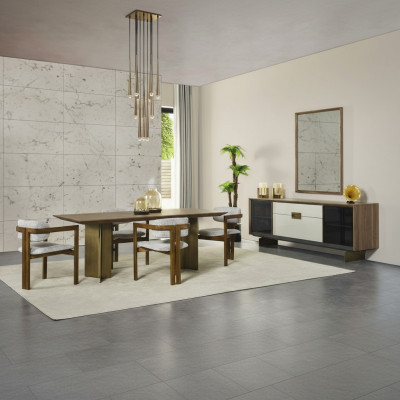 Iessplaz Iessgrupp Garnitur Iessdësch Set 9 Deeler Iesszëmmer Braun Holz Nei