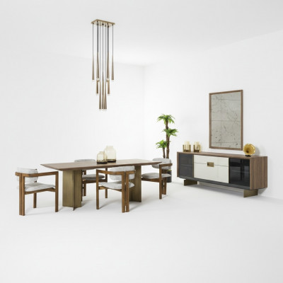Iessplaz Iessgrupp Garnitur Iessdësch Set 9 Deeler Iesszëmmer Braun Holz Nei
