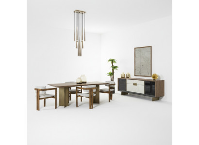 Iessplaz Iessgrupp Garnitur Iessdësch Set 9 Deeler Iesszëmmer Braun Holz Nei