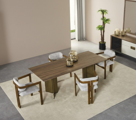 Garnitur Iessdësch Ieëck Iessgrupp Set 7 gliddeg Iesszëmmer Braun Holz