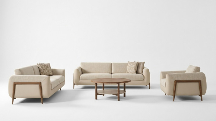 Luxus Couchen Polstersofa Beige Komplett Dräisëtzer Fotell 3tlg Sofas