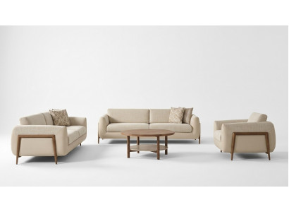 Luxus Couchen Polstersofa Beige Komplett Dräisëtzer Fotell 3tlg Sofas