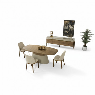 Komplett Iess-Eck Iessgrupp Iessdësch Set 8tlg Iesszëmmer Braun Holz Nei