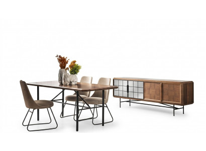 Iesswénkel Iessgrupp Iessdësch Set 8-deeleg Iesszëmmer Brong Holz Stilvoll