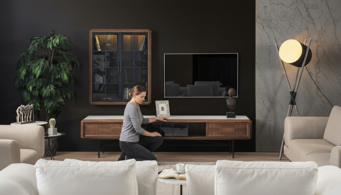 Gruppe RTV Lowboard TV-Stänn Sideboard Schaf 2tlg Holz Braun Regal