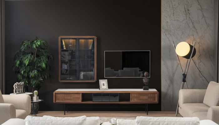 Gruppe RTV Lowboard TV-Stänn Sideboard Schaf 2tlg Holz Braun Regal