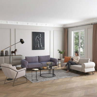 Luxus Komplet gestoffté Canapé-Sofa-Set Sofa-Set Wäiss Stoffsofa.