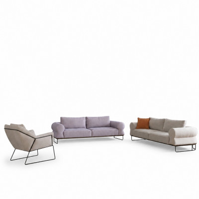 Luxus Komplet gestoffté Canapé-Sofa-Set Sofa-Set Wäiss Stoffsofa.