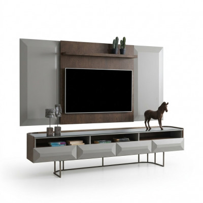 Grupp RTV Lowboard TV-Stänner Säitendësch Panel 2-Teileg Holzbriet Braun Regal