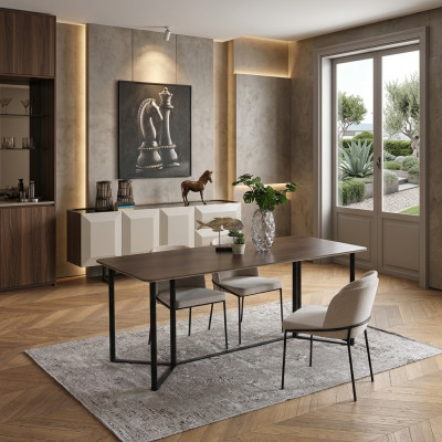 Iesszëmmer Iesseck Iessgrupp Iessdësch Set 7 Stéck Holz Brong Still Modern