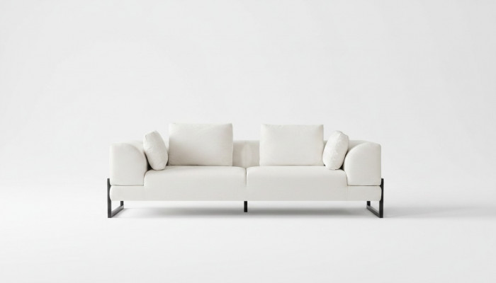 Dräi-Sëtzer Sofae 3-Sëtzer Polstersofae Wäiss Stoff Stoffsofa Holz Sofae