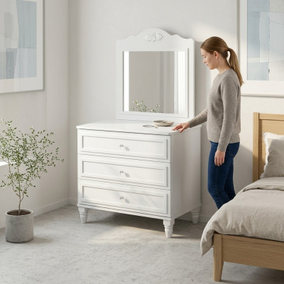 Kommoden Set mat Spigel Holz Schlofkummer Wäiss Konsolendësch
