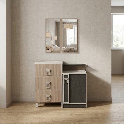 Schlofkummer Kommode Garnitur mat Spigel Holz Brong Set Konsolendësch