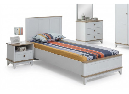 Set vu Miwwelen fir d’Kannerzëmmer an der Faarf Wäiss, Kannerbett, Nuetsdësch, Bett-Set 2 Deeler Holz